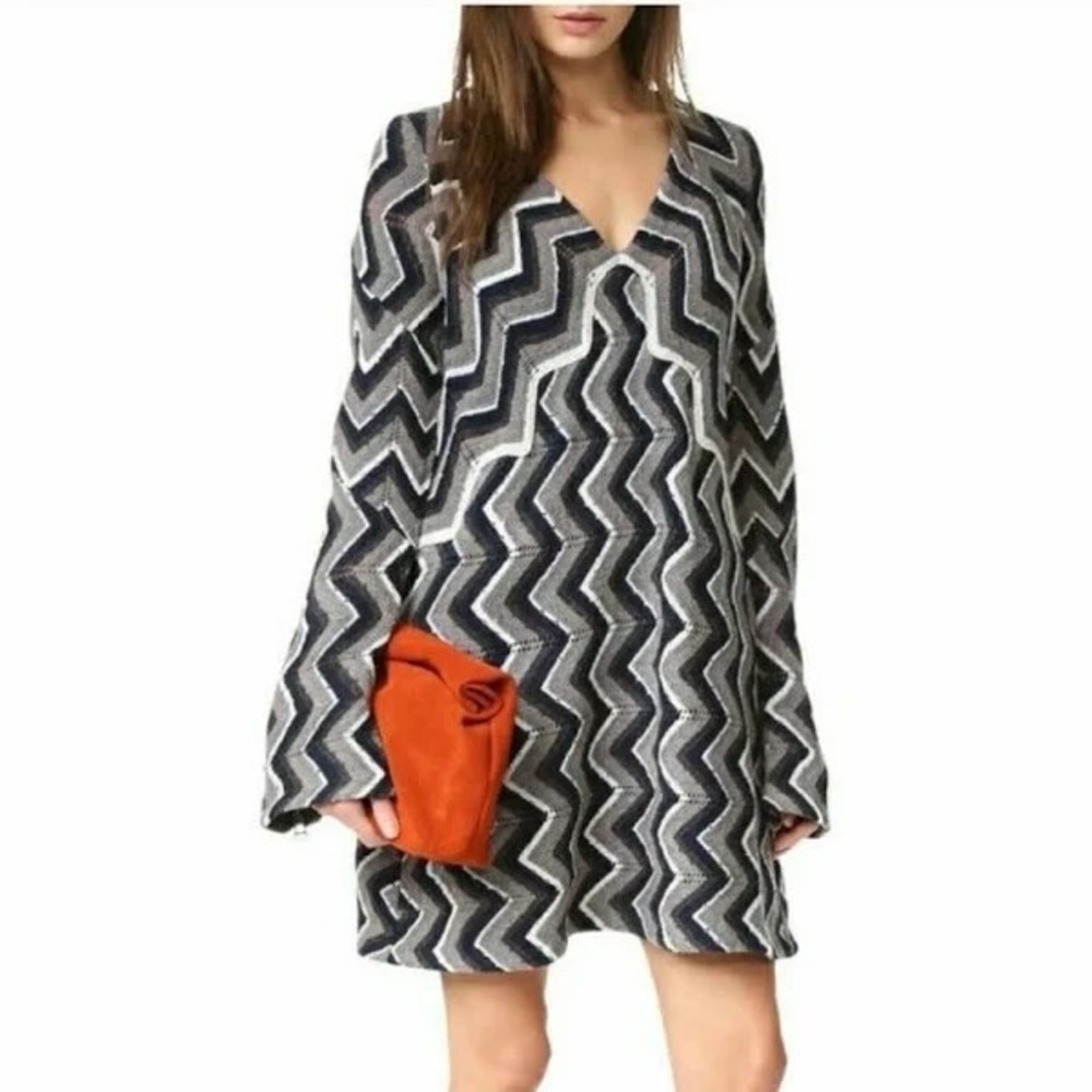 Free People Wool-Blend Chevron Patterned Black and Gray Dress - XS